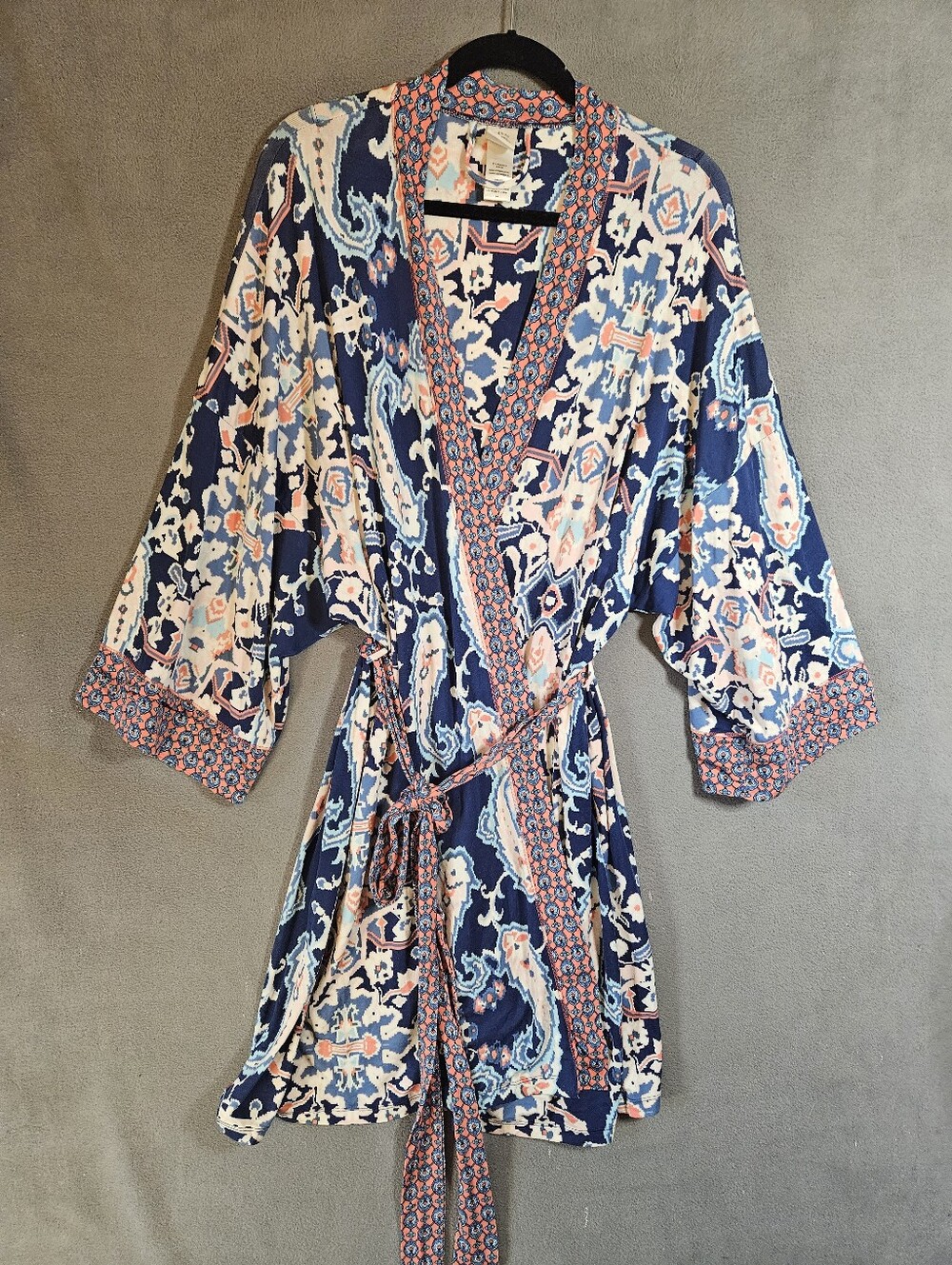 in bloom by jonquil Womens Small Robe Wrap Blue Pink Paisley Floral Kimono Sleev